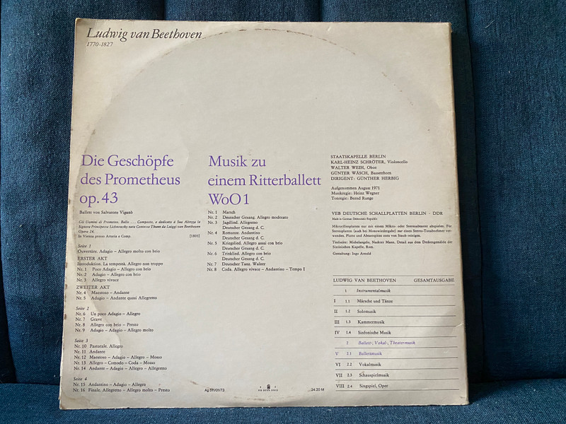Ludwig van Beethoven Gesamtausgabe - Die Geschöpfe Des Prometheus Op. 43; Musik Zu Einem Ritterballett WoO 1 / Eterna 2x LP, Stereo 1973 / 8 26 326-327