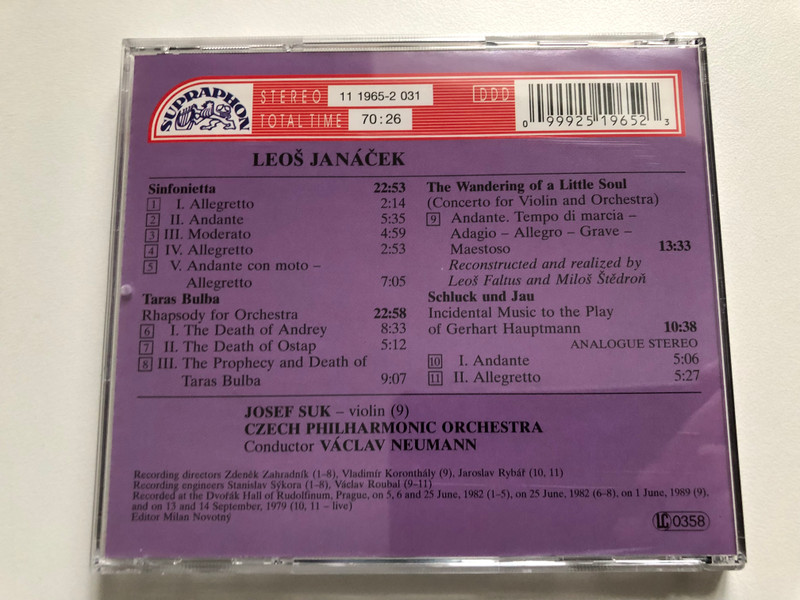 Janáček - The Wandering Of A Little Soul (Violin Concerto); Sinfonietta; Taras Bulba; Schluck Und Jau - Czech Philharmonic Orchestra, Václav Neumann, Josef Suk / Supraphon Digital / Supraphon Audio CD Stereo 1989 / 11 1965-2 031 