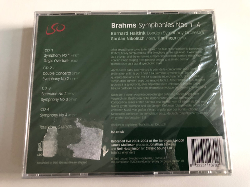 Brahms - Symphonies Nos. 1-4; Double Concerto; Serenade No. 2 - Bernard Haitink, London Symphony Orchestra / LSO Live 4x Audio CD 2005 / LSO0070