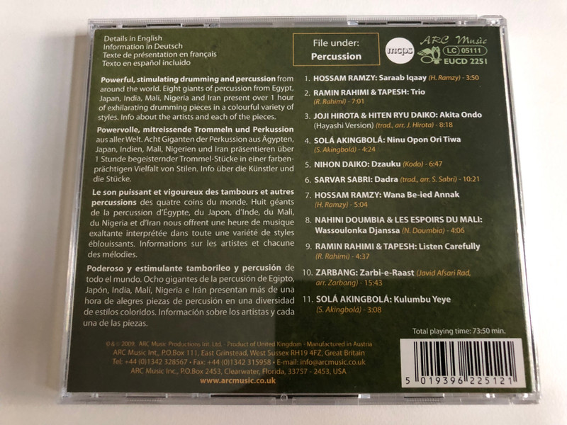 Masters Of Percussion - Joji Hirota, Sola Akingbola, Nahini Doumbia, Hossam Ramzy .... / ARC Music Audio CD 2009 / EUCD2251