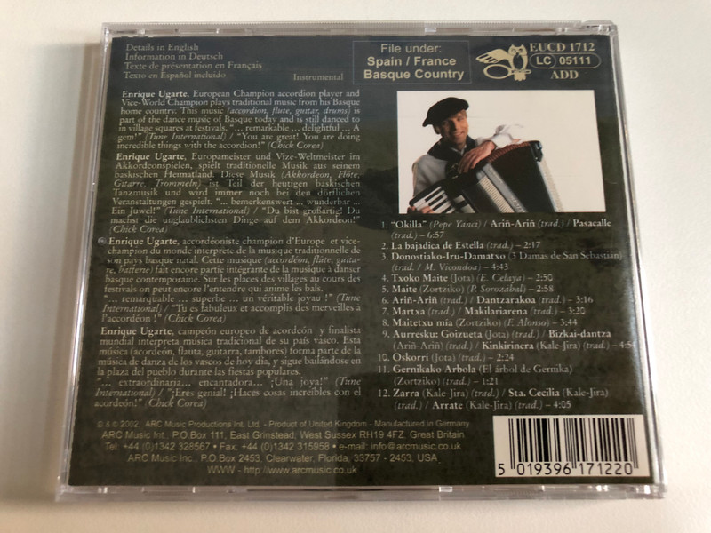 Enrique Ugarte – Music Of The Basques / ARC Music Audio CD 2002 / EUCD 1712