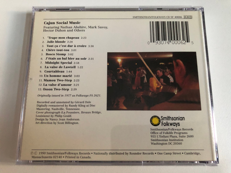 Cajun Social Music - Featuring Nathan Abshire, Mark Savoy, Hector Duhon and Others / Smithsonian Folkways Audio CD 1990 / CD SF 40006