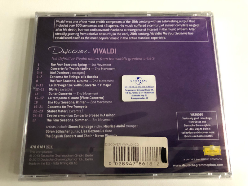 Discover...Vivaldi / ''The Four Seasons, with its picturesque charm and visceral energy, bids fair to being the most popular classical piece of all time.'' Gramophone Magazine / Virtuoso / Deutsche Grammophon Audio CD 2013 / 478 6181
