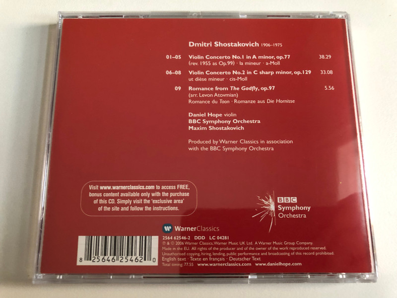 Shostakovich - Daniel Hope: Violin Concertos 1 & 2, Romance From The Gadfly - Maxim Shostakovich, BBC Symphony Orchestra / Warner Classics Audio CD 2006 / 2564 62546-2