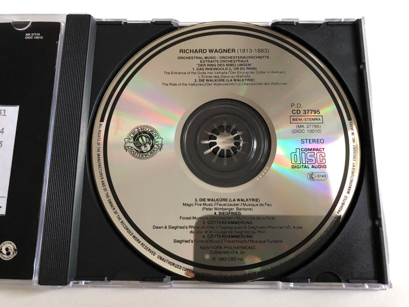 Wagner: Orchestral Music From "Der Ring Des Nibelungen" - New York Philharmonic, Zubin Mehta / CBS Masterworks Audio CD Stereo 1983 / MK 37795