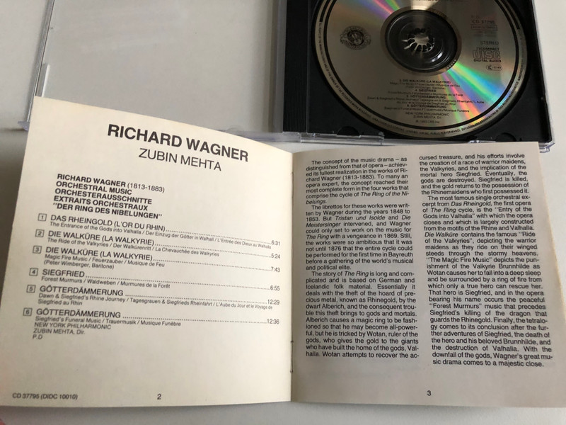 Wagner: Orchestral Music From "Der Ring Des Nibelungen" - New York Philharmonic, Zubin Mehta / CBS Masterworks Audio CD Stereo 1983 / CD 37795