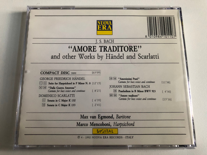 Johann Sebastian Bach: "Amore Traditore" And Other Works by Händel and Scarlatti - Max van Egmond (bass), Marco Mencoboni (harpsichord) / NUOVA ERA Audio CD 1992 / 7099