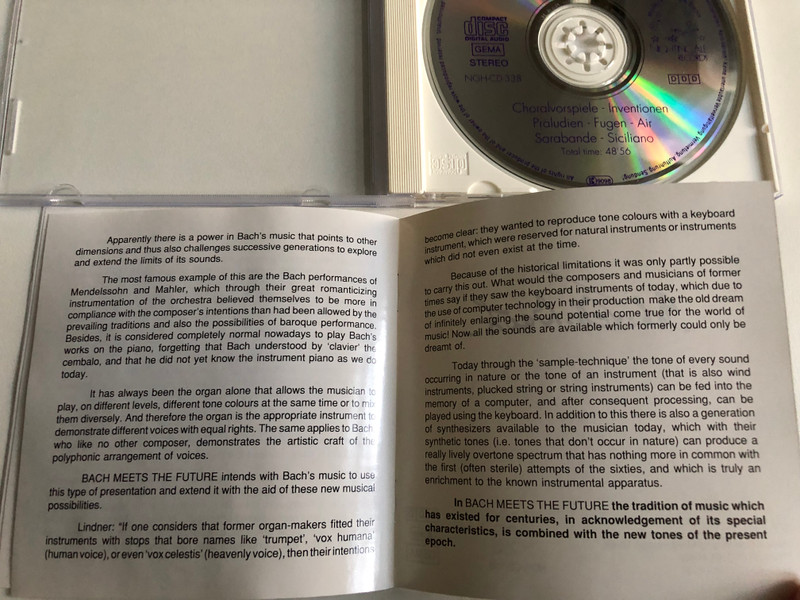 Bach Meets The Future: Original compositions by J. S. Bach, connecting the true musical meaning of the 17th century with the sound dimensions of the next millenium. - Realized By Bernhard Lindner / Nightingale Records Audio CD 1991 stereo / NGH-CD-338
