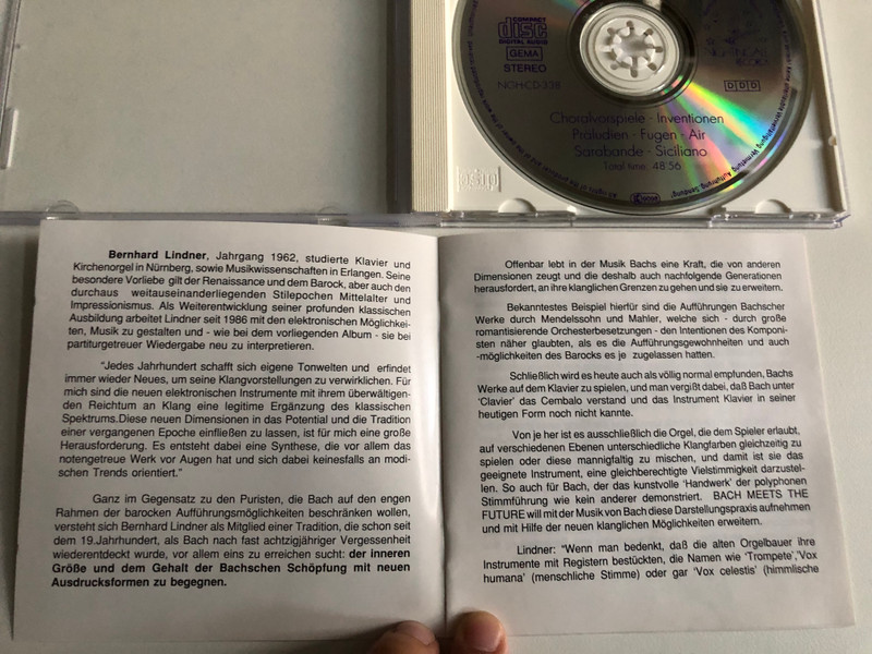 Bach Meets The Future: Original compositions by J. S. Bach, connecting the true musical meaning of the 17th century with the sound dimensions of the next millenium. - Realized By Bernhard Lindner / Nightingale Records Audio CD 1991 stereo / NGH-CD-338