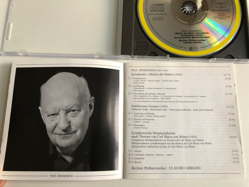 Hindemith, Abbado - Mathis Der Maler - Symphonie; Symphonische Metamorphosen; Nobilissima Visione - Berliner Philharmoniker / Deutsche Grammophon Audio CD 1995 Stereo / 447 389-2