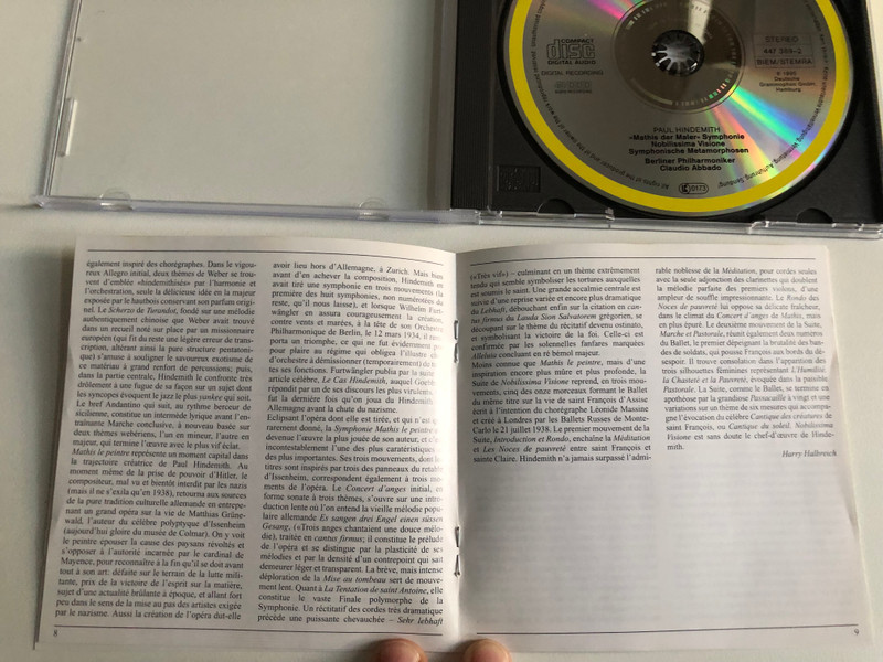 Hindemith, Abbado - Mathis Der Maler - Symphonie; Symphonische Metamorphosen; Nobilissima Visione - Berliner Philharmoniker / Deutsche Grammophon Audio CD 1995 Stereo / 447 389-2
