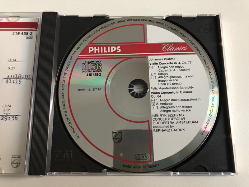 Brahms, Mendelssohn - Violin Concertos = Violinkonzerte - Henryk Szeryng, Concertgebouw Orchestra, Amsterdam, Bernard Haitink / Philips Audio CD / 416 438-2