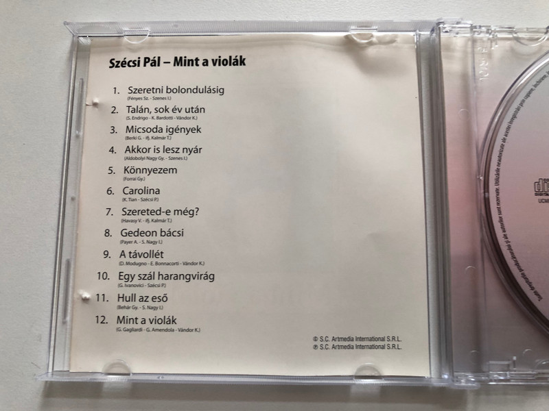 Szécsi Pál – Mint A Violák / Valogatas Szecsi Pal orokzold dalaibol / ArtMedia International Audio CD / 07322 RNR. 
