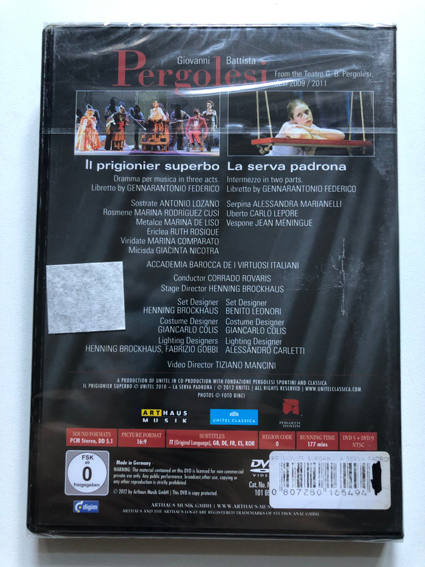 Giovanni Battista Pergolesi's Il Prigionier Superbo & La Serva Padrona 2 DVD Set (0807280165494)