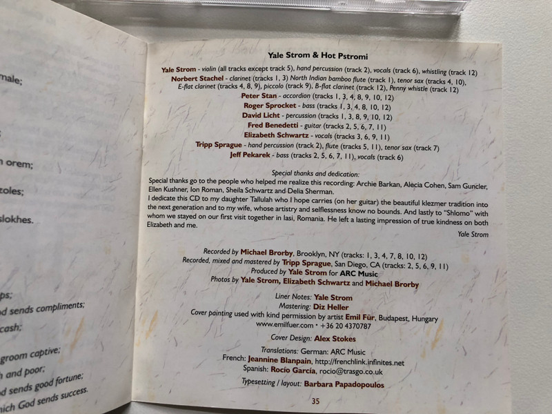 Yale Strom & Hot Pstromi: ''Borsht with Bread, Brothers'' - Klezmer / ARC Music Audio CD 2007 / EUCD2102