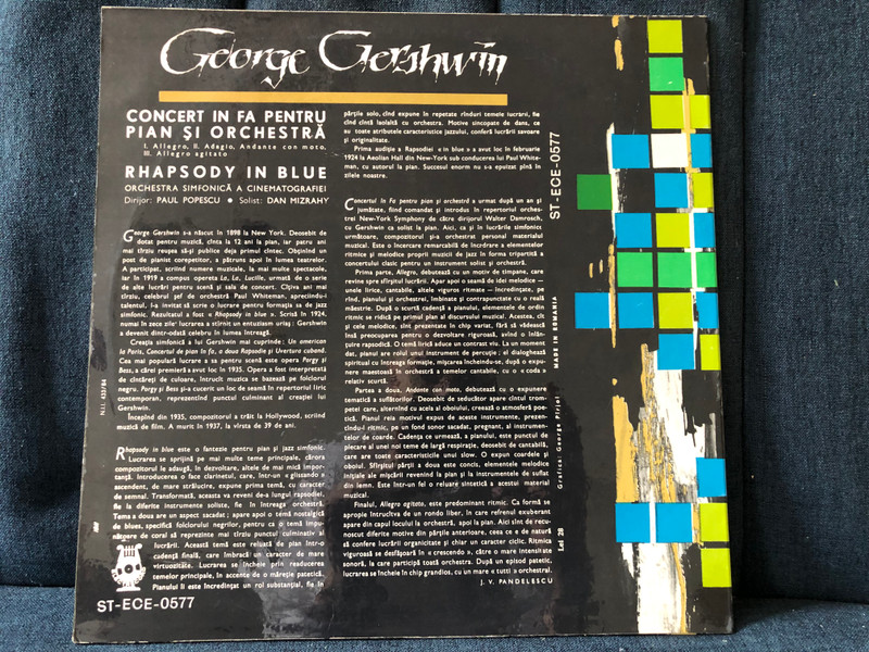 George Gershwin - Concert În Fa Pentru Pian Și Orchestră; Rhapsody In Blue - Solist: Dan Mizrahy / Electrecord LP / ST-ECE-0577