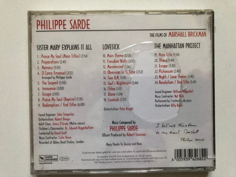 Sister Mary Explains It All - Music Composed by Philippe Sarde / Original Television Soundtrack / Varèse Sarabande Audio CD 2001 / VSD-6268