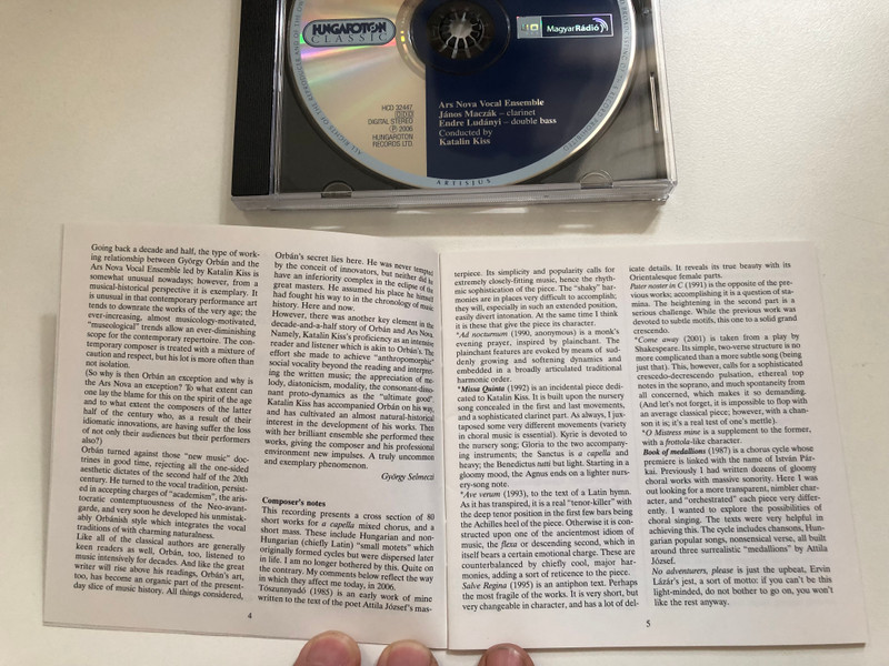 Ars Nova Sings Orbán - Conductor: Katalin Kiss / Hungaroton Classic Audio CD 2006 Stereo / HCD 32447