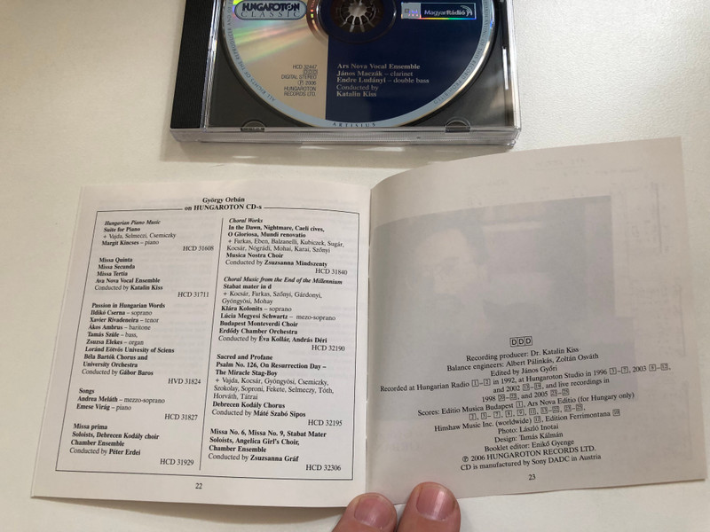 Ars Nova Sings Orbán - Conductor: Katalin Kiss / Hungaroton Classic Audio CD 2006 Stereo / HCD 32447