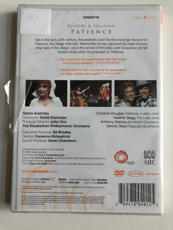 Gilbert & Sullivan's Patience: Opera Australia's Enchanting Performance DVD (809478040125)