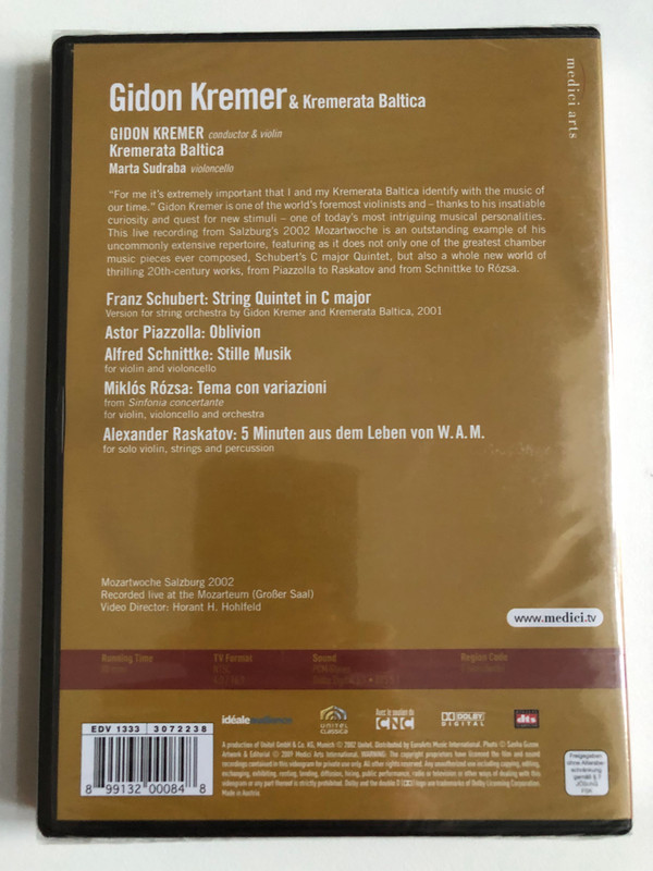 Gidon Kremer & Kremerata Baltica: Schubert, Piazzolla, Schnittke, Rózsa, Raskatov DVD (899132000848)