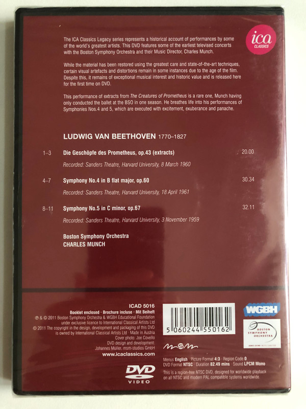 Charles Munch Conducts Beethoven: Symphonies Nos. 4 & 5 and Die Geschöpfe des Prometheus (Extracts) DVD (5060244550162)