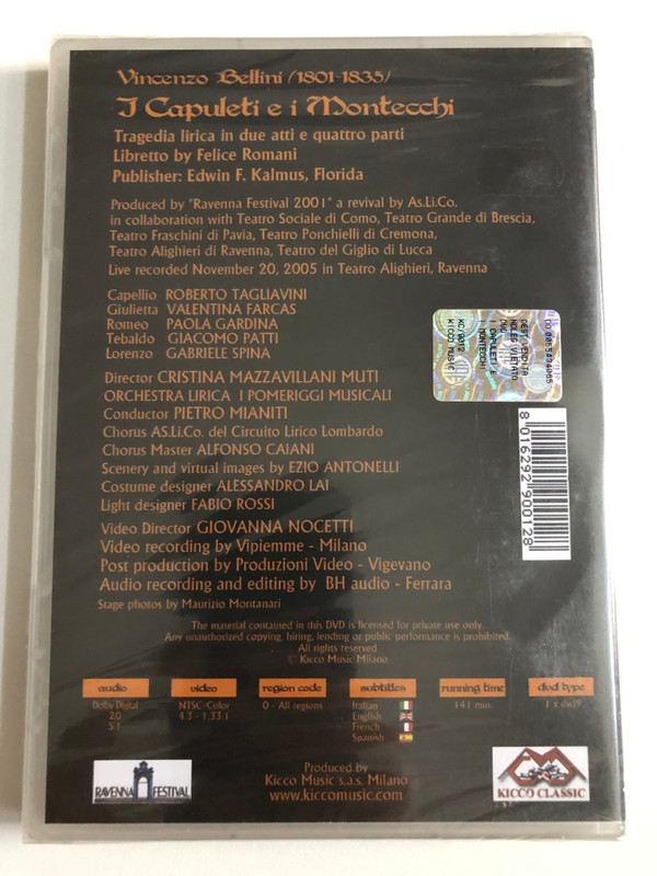 Bellini: I Capuleti e i Montecchi – Ravenna Festival (DVD) (8016292900128 )