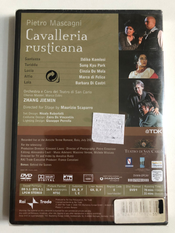 Teatro di San Carlo: Pietro Mascagni's Cavalleria Rusticana (DVD) (0824121002435)