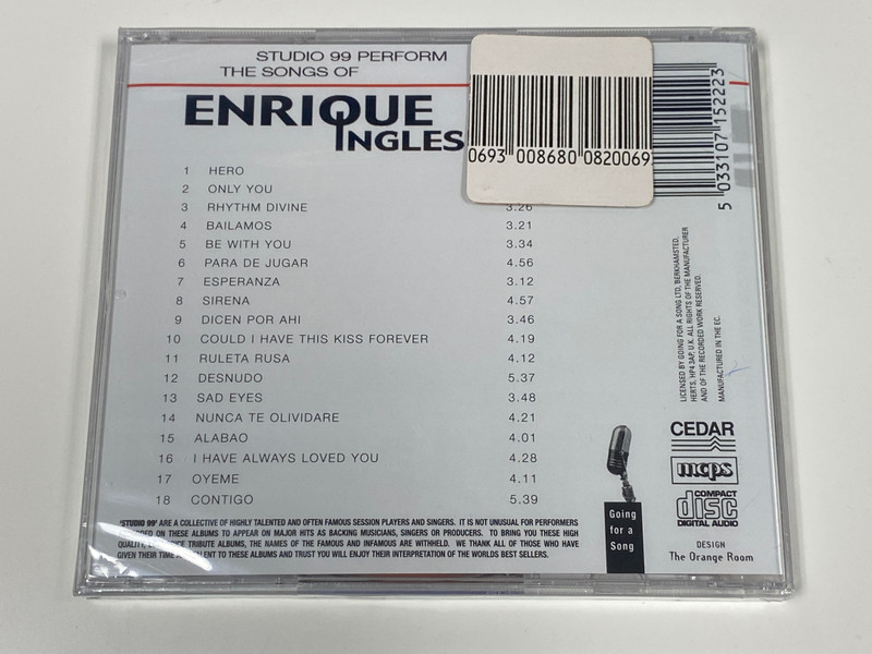 Studio 99 Perform The Songs Of Enrique Inglesias - Hero; Bailamos; Esperanza; Sad Eyes; Rhythm Devine; Be With You & More / Going for a Song Audio CD / GFS522