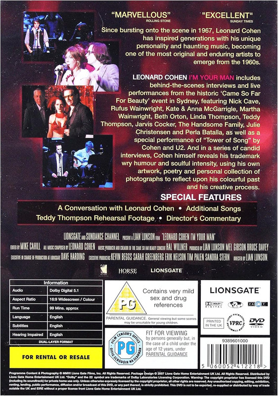 Leonard Cohen - I'm Your Man DVD 2006 / A film by Lian Lunson / Featuring performaces from u2, Nick Cave, Jarvis Cocker / PANDVD520902 (5060052412218)