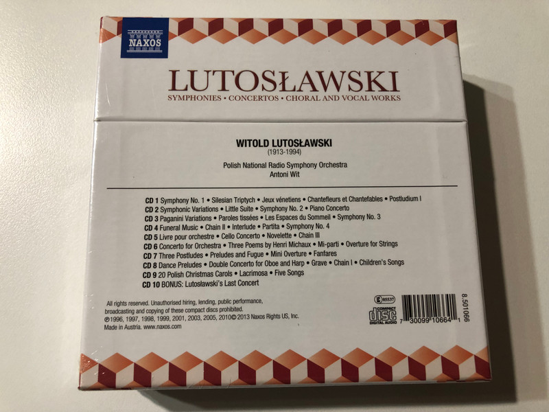 Lutosławski – Symphonies; Concertos; Choral and Vocal Works / Naxos 10x Audio CD, Box Set 2013 / 8.501066
