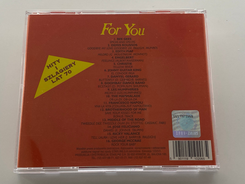 For You - Hity I Szlagiery Lat 70 / Original Artists / Starling S. A. Audio CD / CD 206