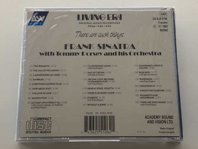 Frank Sinatra With Tommy Dorsey And His Orchestra – There Are Such Things / ASV Audio CD 1993 Mono / CD AJA 5106