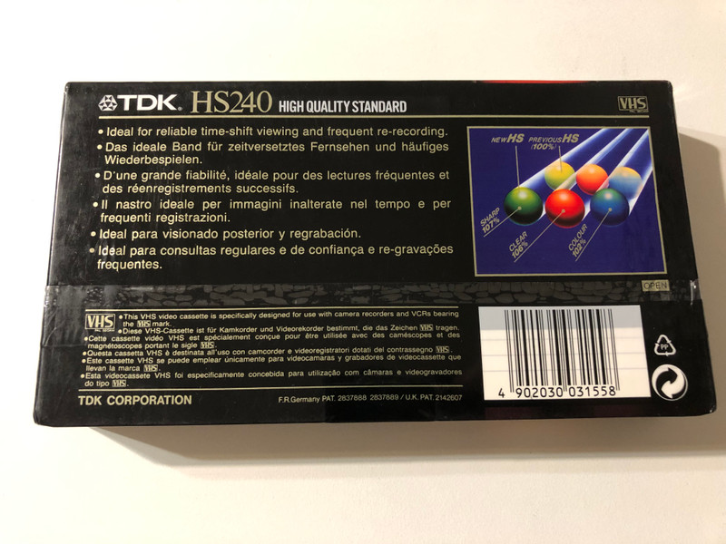 TDK HS240 High Quality Standard VHS Cassette - Sharp & Clear (4902030031558)