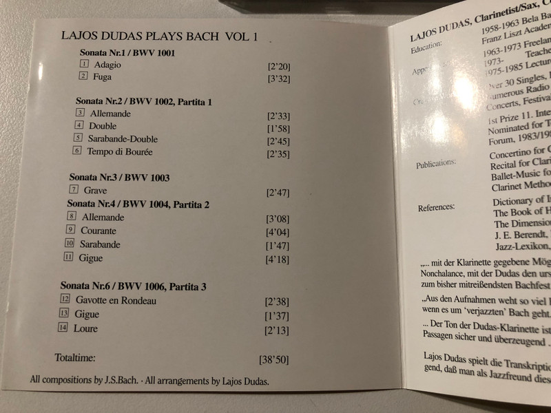 Lajos Dudas Plays Bach / rillophon Audio CD 1994 Stereo / DEU 10494