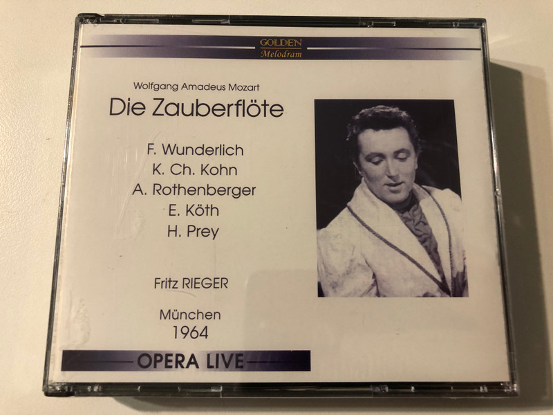 Wolfgang Amadeus Mozart: Die Zauberflote - F. Wunderlich, K. Ch. Kohn, A. Rothenberger, E. Koth, H. Prey - Fritz Rieger / Munchen 1964 / Opera Live / Golden Melodram 3x Audio CD 2000 Mono / GM 5.0027