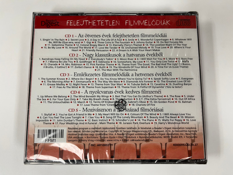 Unforgettable Movie Melodies / Felejthetetlen Filmmelodiak / Reader's Digest 5x Audio CD 2014 / 400009922D.00.27 