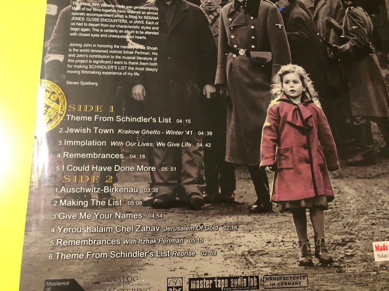 SCHINDLER'S LIST / Music from the Original Motion Picture Soundtrack / Analog Mastering Studio LP (4088005690201)