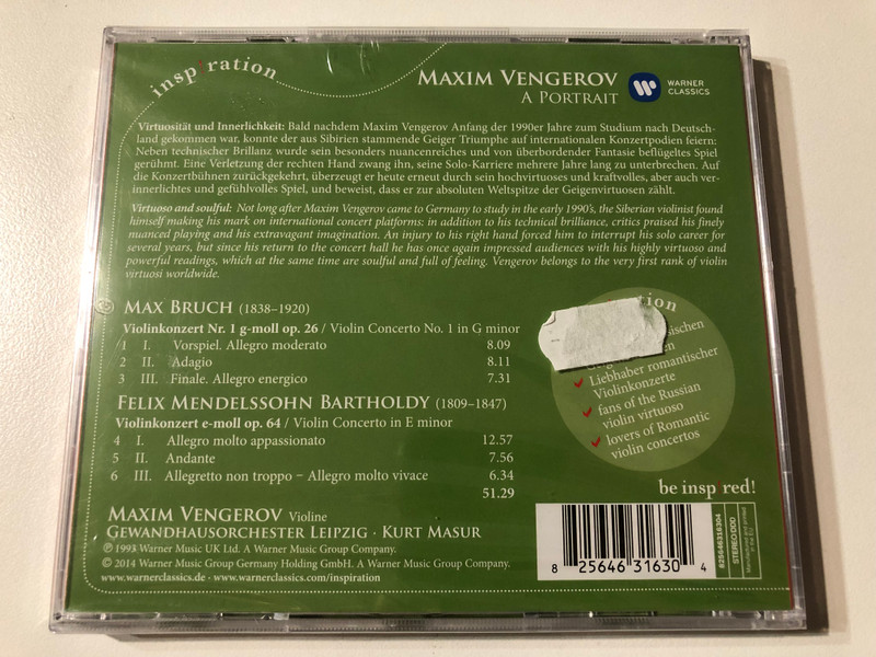 Maxim Vengerov – A Portrait Bruch & Mendelssohn  Warner Classics  Audio CD (825646316304)