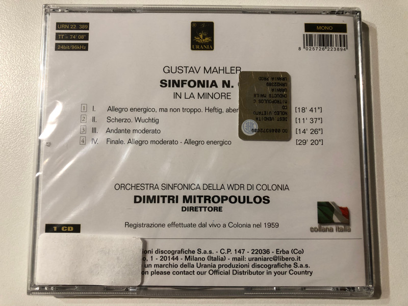 Gustav Mahler – Sinfonia N. 6 in A minor / DIMITRI MITROPOULOS / ORCHESTRA SINFONICA DELLA WDR / Audio CD (025726223894)