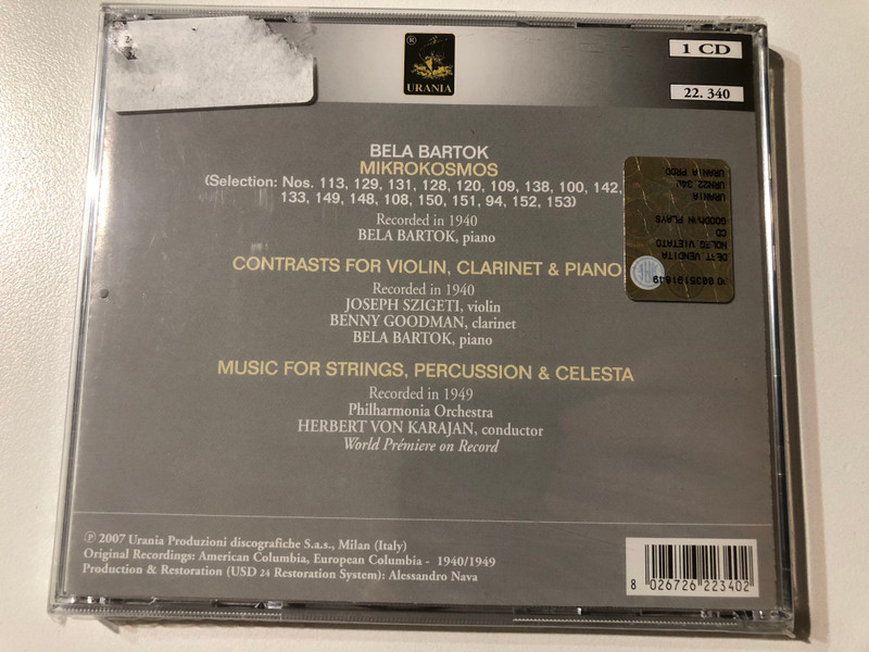 Bartók Plays Bartók – Mikrokosmos, Contrasts, and Music for Strings, Percussion, and Celesta  Audio CD (8026726223402)