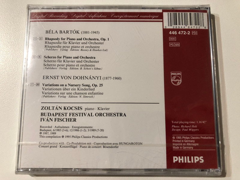 Béla Bartók Early Works for Piano and Orchestra  Philips Audio CD (028944647228)