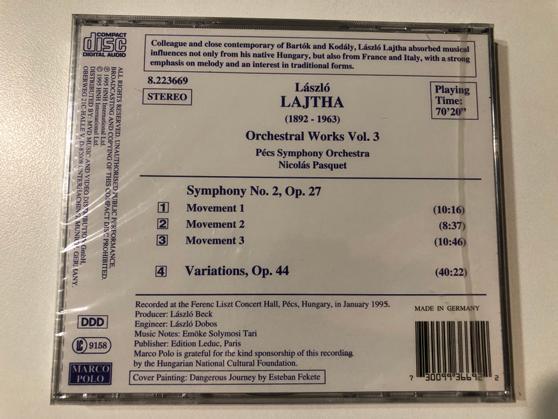 László Lajtha Orchestral Works Vol. 3  Audio CD (730099366922)
