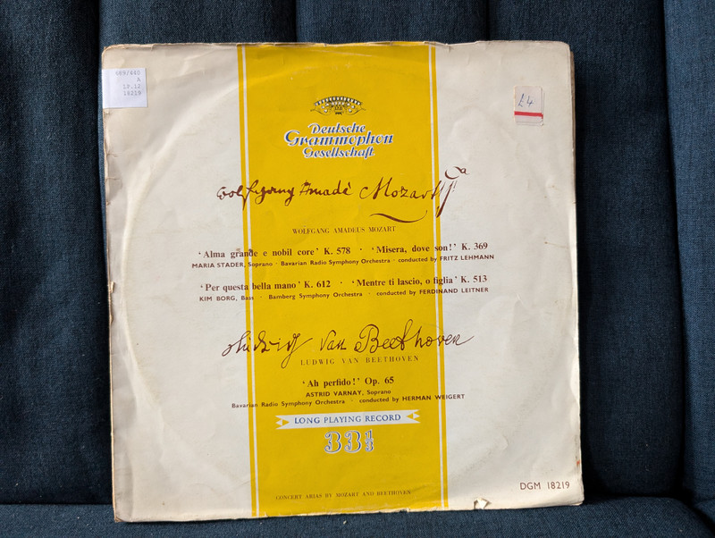 Concert Arias by Mozart and Beethoven  LP Vinyl (DGM 18219)
