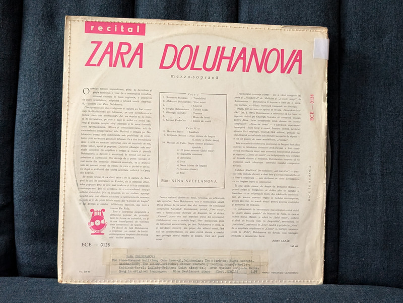 Zara Doluhanova - Recital / LP Vinyl (ECE-0128) 