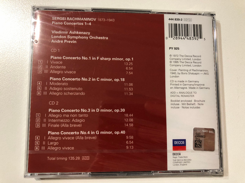 Sergei Rachmaninov: Piano Concertos 1-4 / Audio CD (028944483925