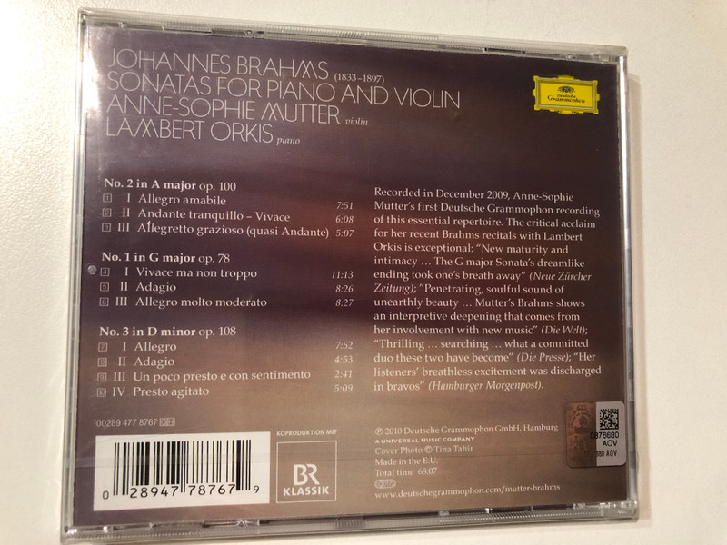 Brahms: Violin Sonatas - Anne-Sophie Mutter, Lambert Orkis / Audio CD (028947787679)