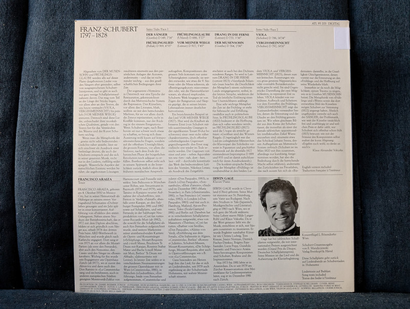 Francisco Araiza & Irwin Gage - Schubert Lieder / LP (ATL 95 203)