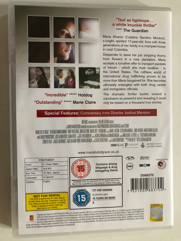Maria Full of Grace: A Heart-Wrenching Tale of Courage and Survival DVD (7321900883702)