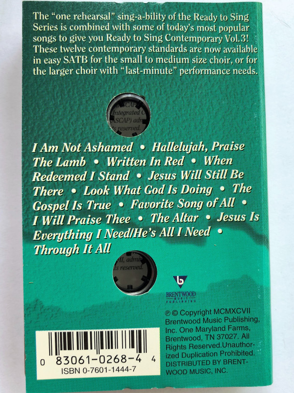 Ready to Sing Contemporary Vol. 3 – Audio Cassette (083061026844)